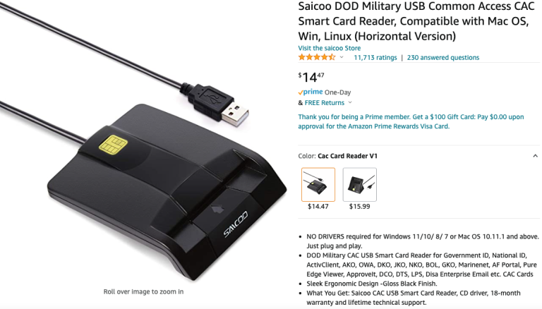 The Saicoo low-cost smart ID card reader from Amazon