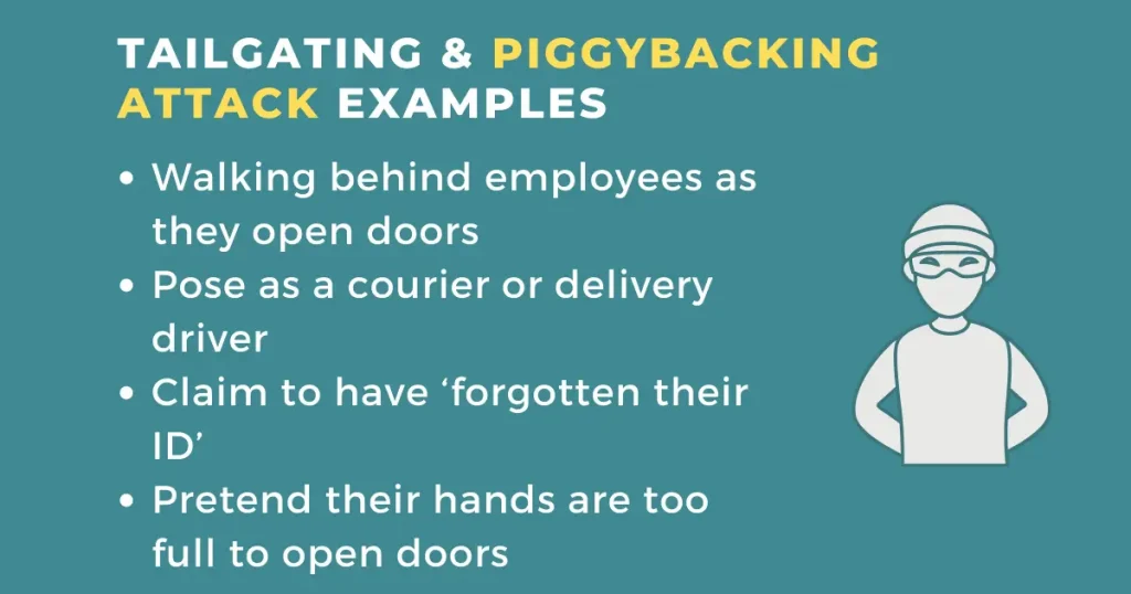 Common examples of tailgating and piggybacking attacks